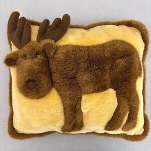 Vtg Angel Toy 3D moose throw pillow - plush stuffed brown cream cabin decor